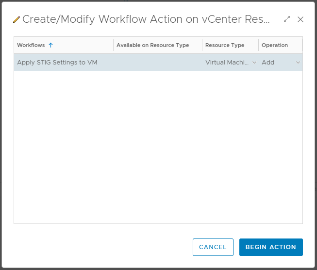vRealize Operations Create/Modify Workflow Action on vCenter Resources dialog