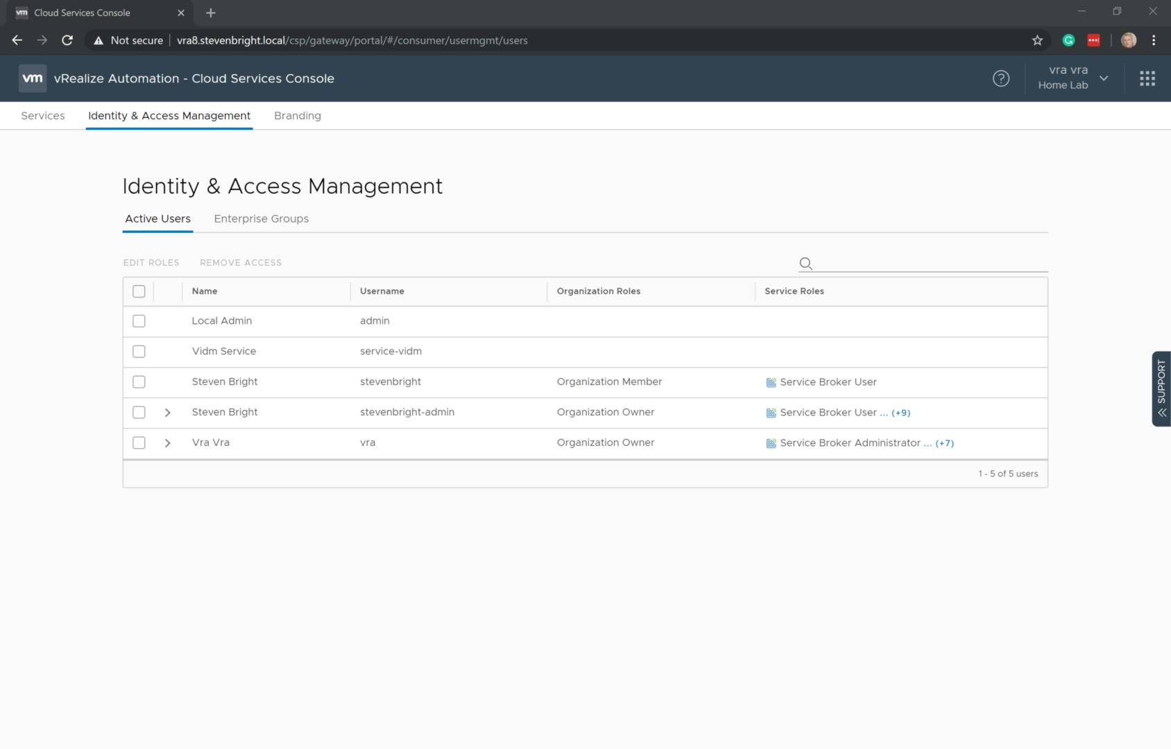 vRealize Automation 8.0 - Identity and Access Management - Users