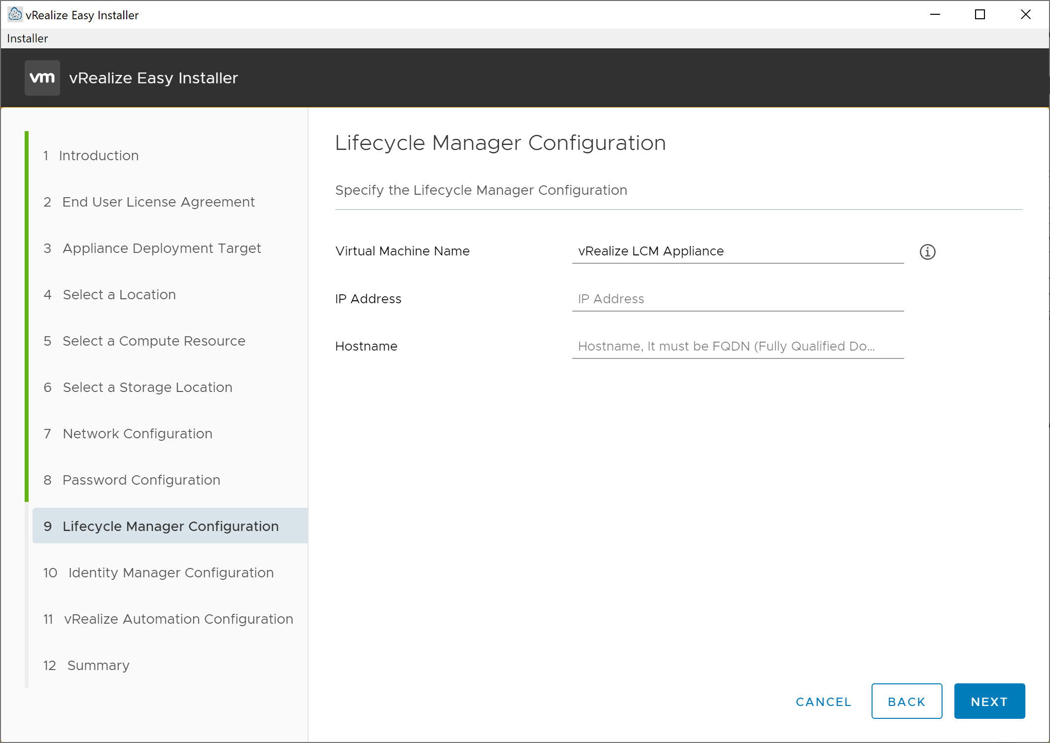 vRealize Easy Installer - New Install - Lifecycle Manager Configuration