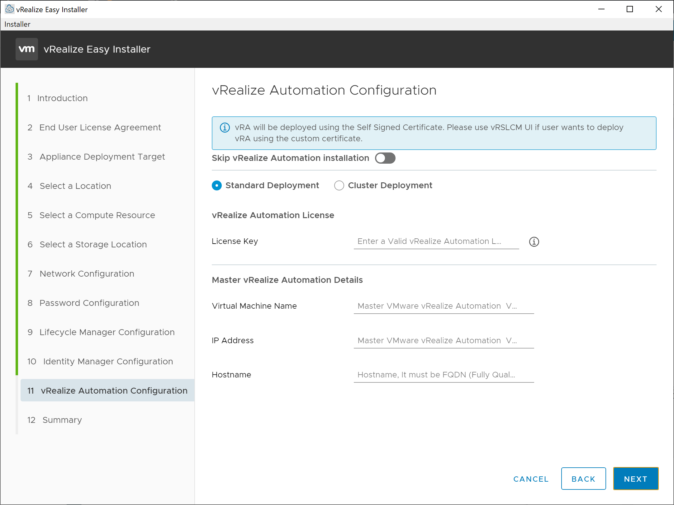 vRealize Easy Installer - New Install - vRealize Automation Configuration