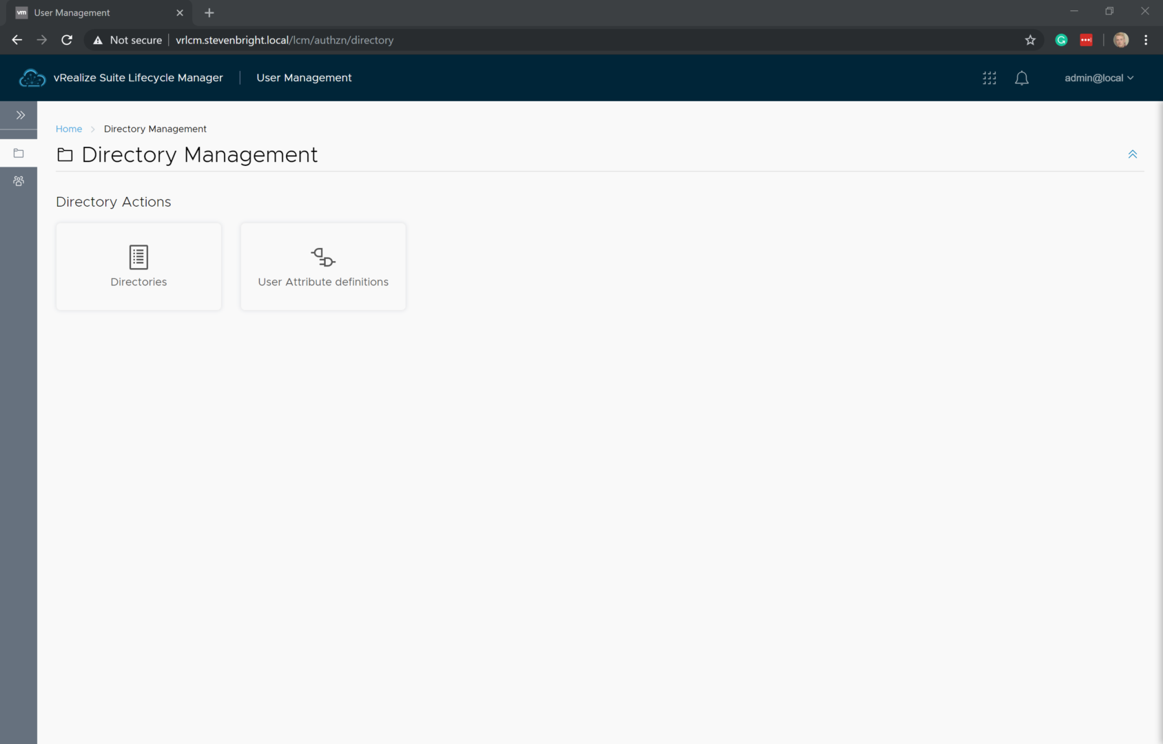 vRealize Suite Lifecycle Manager - User Management - Directory Management