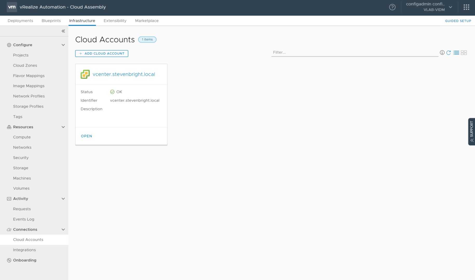 vRealize Automation 8.0 - Cloud Assembly - Cloud Accounts - With New vCenter Server