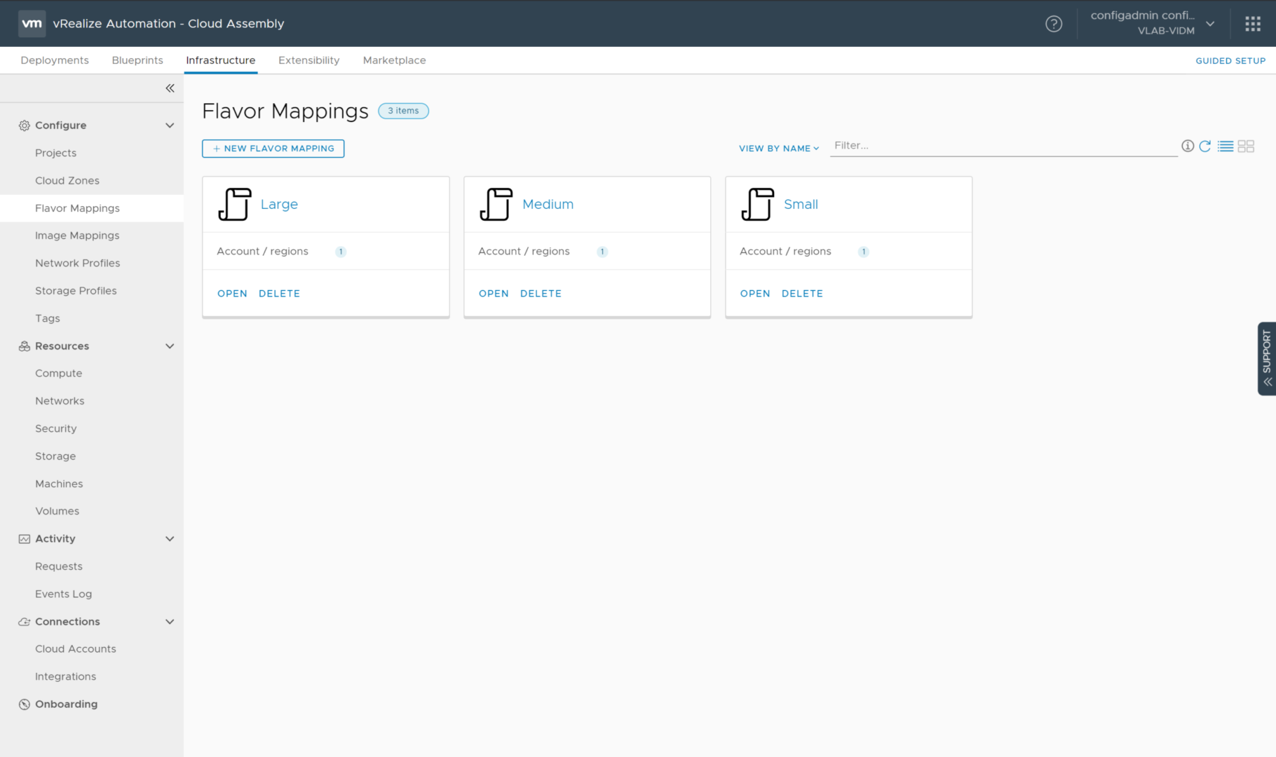 vRealize Automation 8.0 - Cloud Assembly - Flavor Mappings - With 3 Flavors Defined