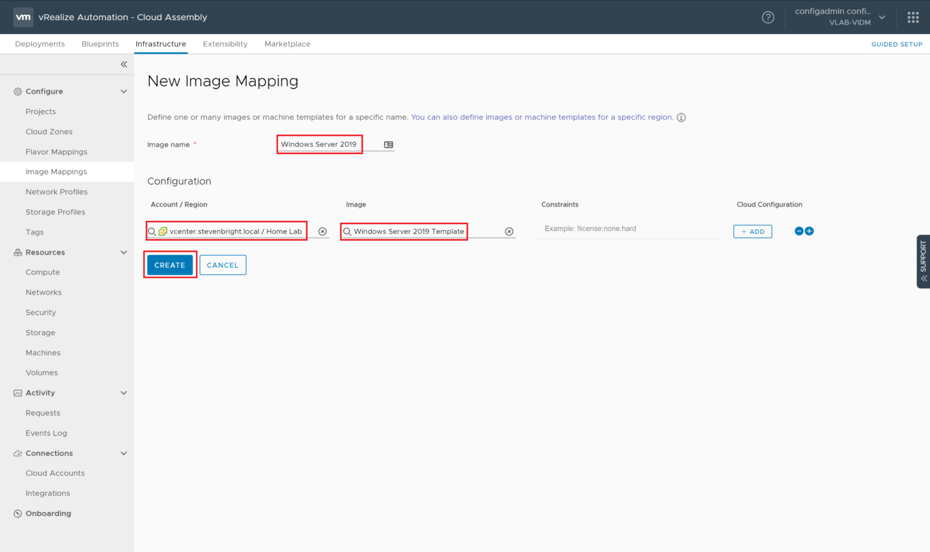 vRealize Automation 8.0 - Cloud Assembly - Image Mappings - New Image Mapping