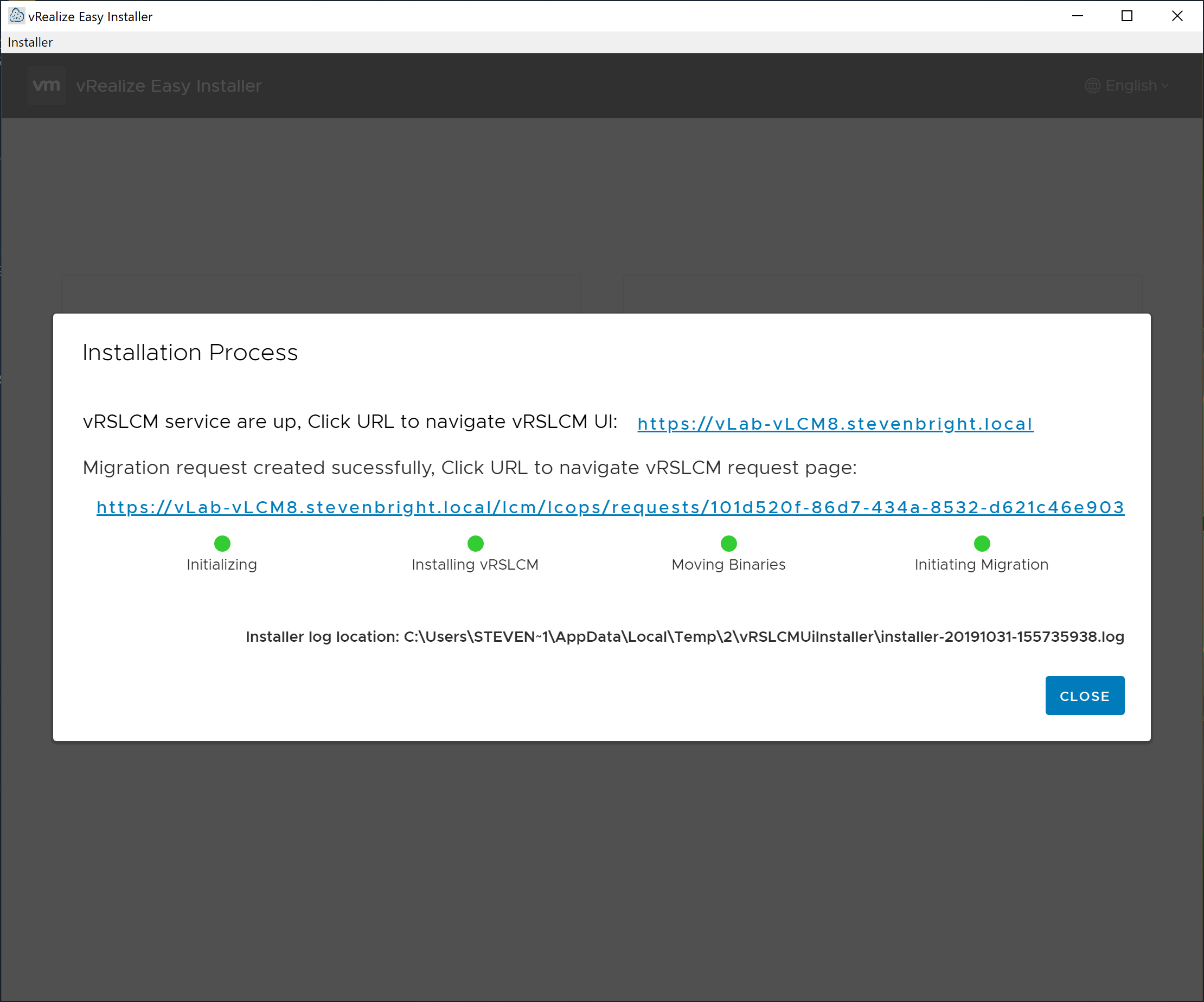 vRealize Easy Installer - Migrate - Installation Process - Complete