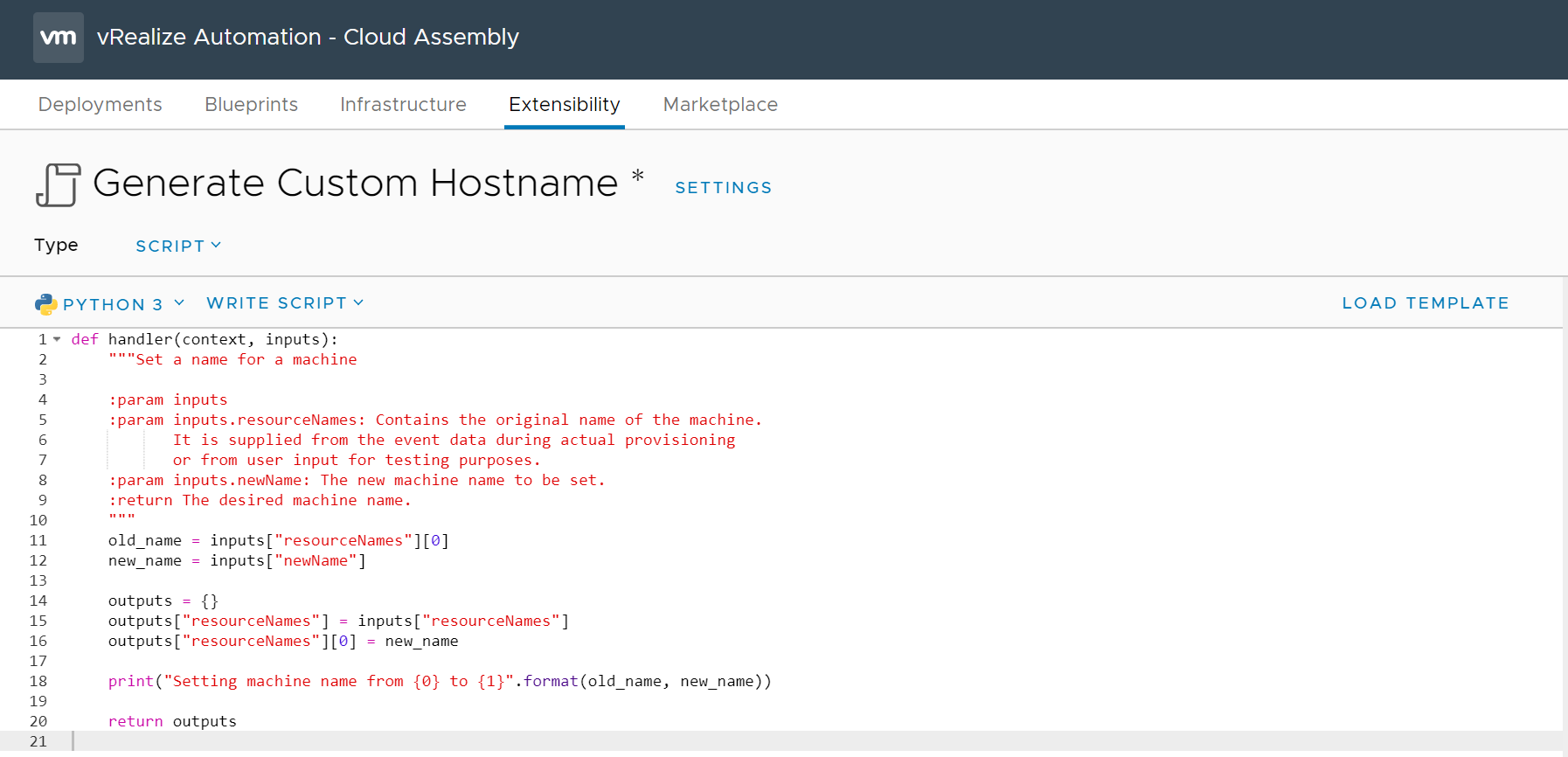 vRealize Automation 8 - Cloud Assembly - Extensibility - New Rename VM Script