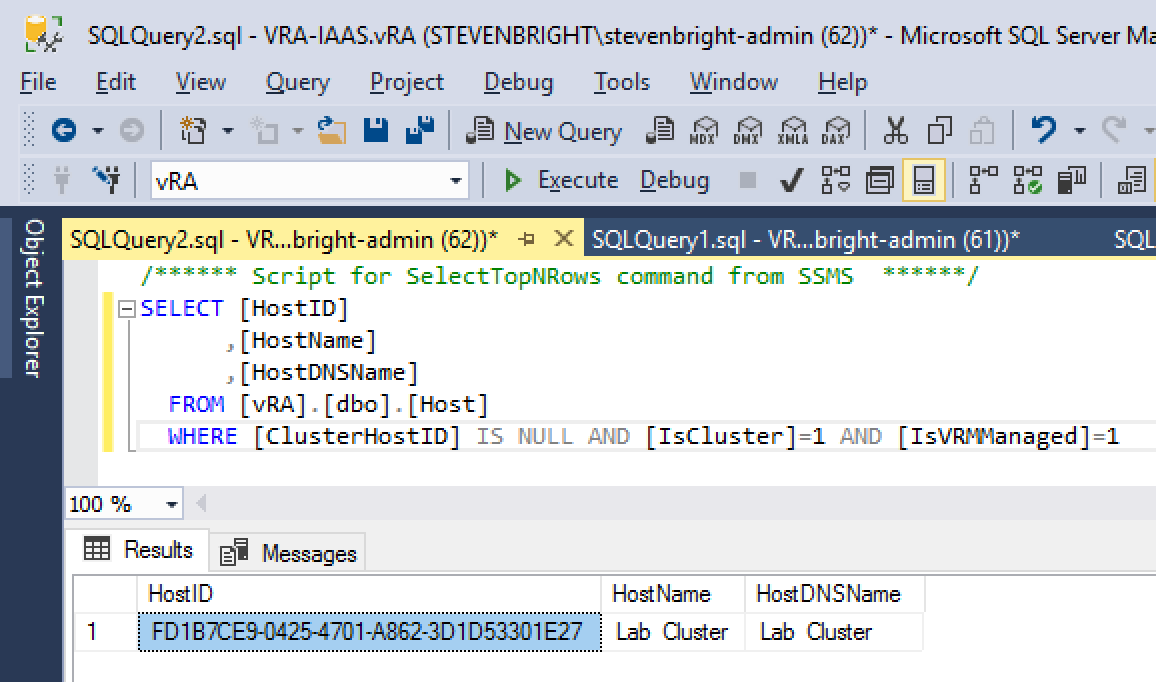 vRealize Automation 7.6 - SQL Query for Cluster EntityIDs