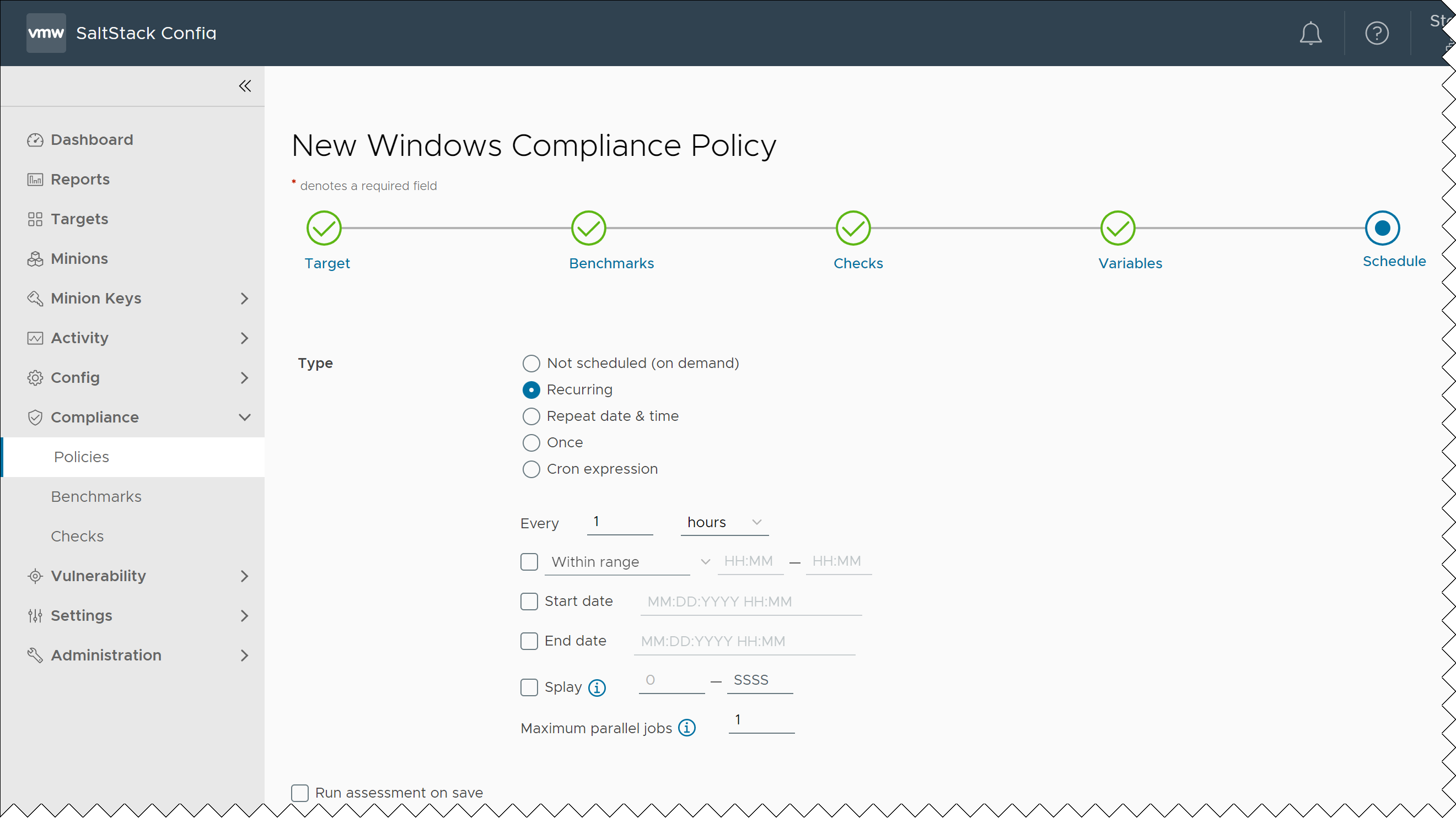 Aria Automation SaltStack SecOps Compliance Policy Schedule
