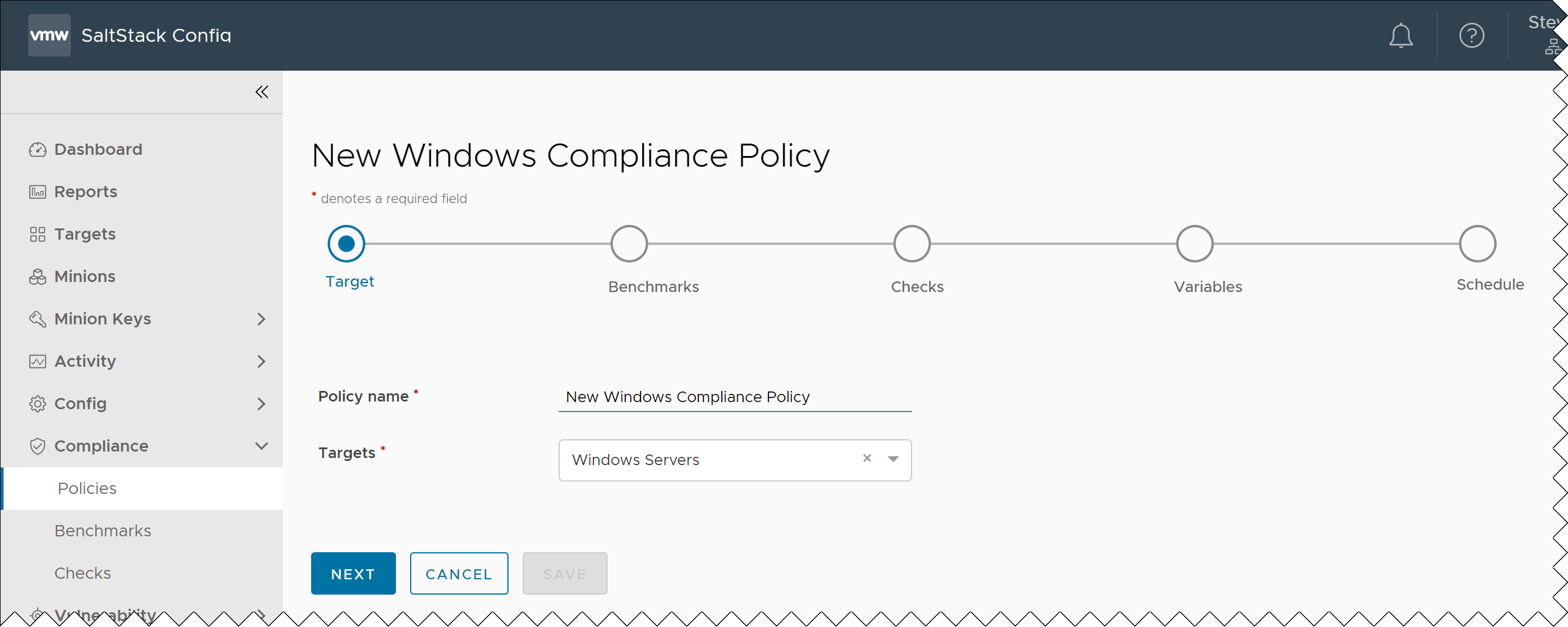 Aria Automation SaltStack SecOps Compliance Policy Target