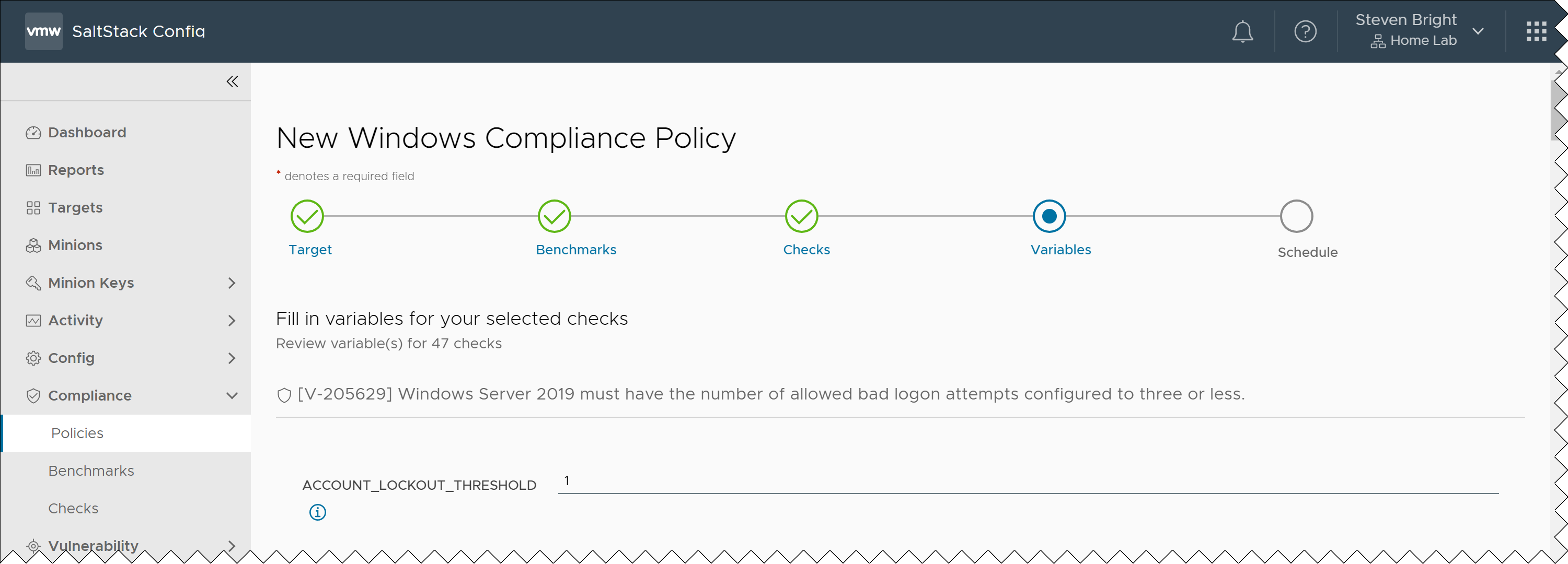 Aria Automation SaltStack SecOps Compliance Policy Variables