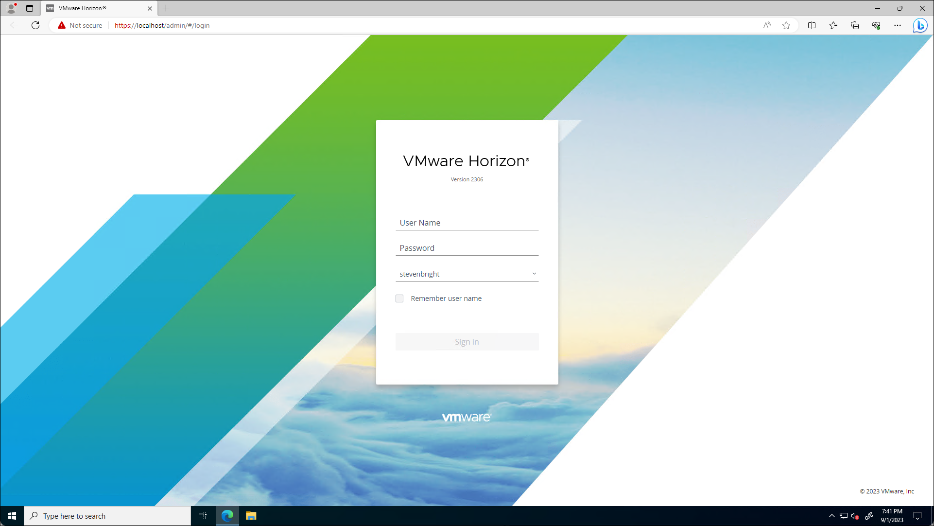 VMware Horizon Login Screen