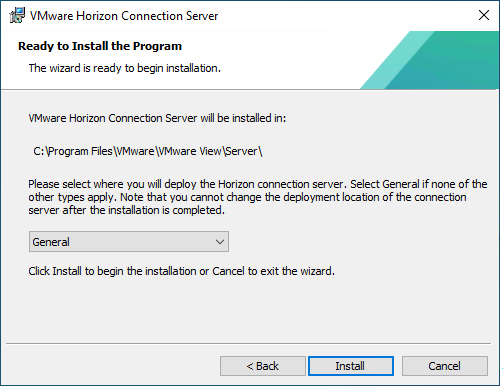 VMware Horizon Connection Server Installation Wizard - Ready to Install the Program Screen