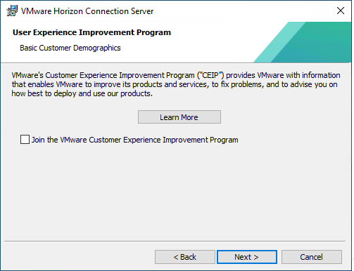 VMware Horizon Connection Server Installation Wizard - User Experience Improvement Program Screen