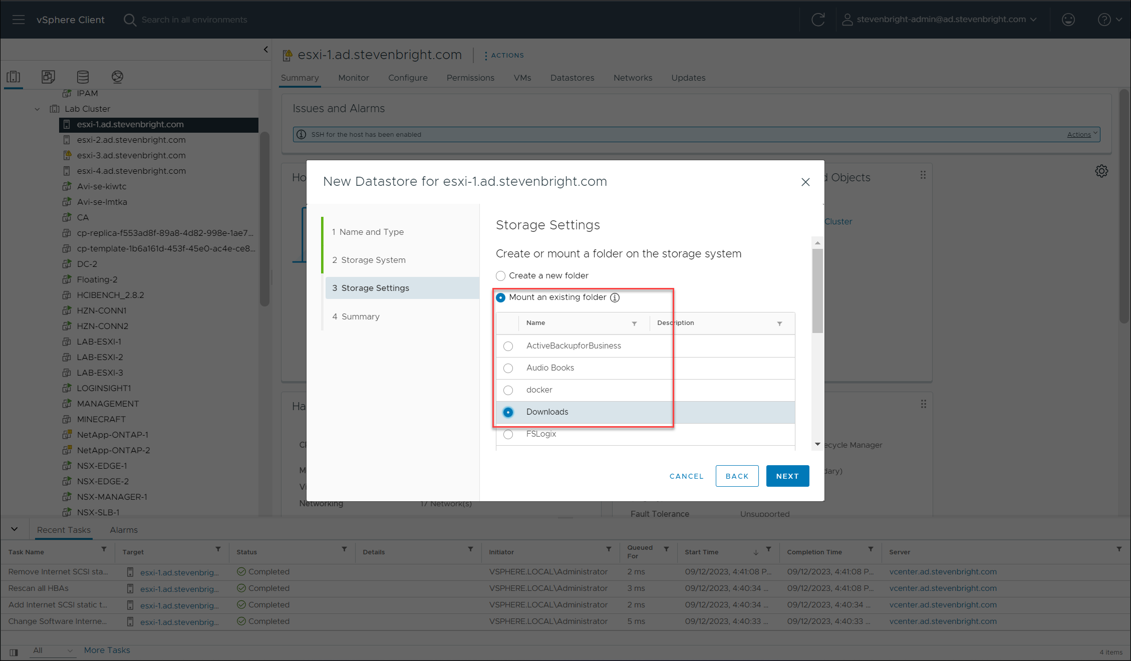 VMware vSphere Client - Synology Storage Console Optimize - New Datastore Wizard - Step 3 - NFS - Existing Folder