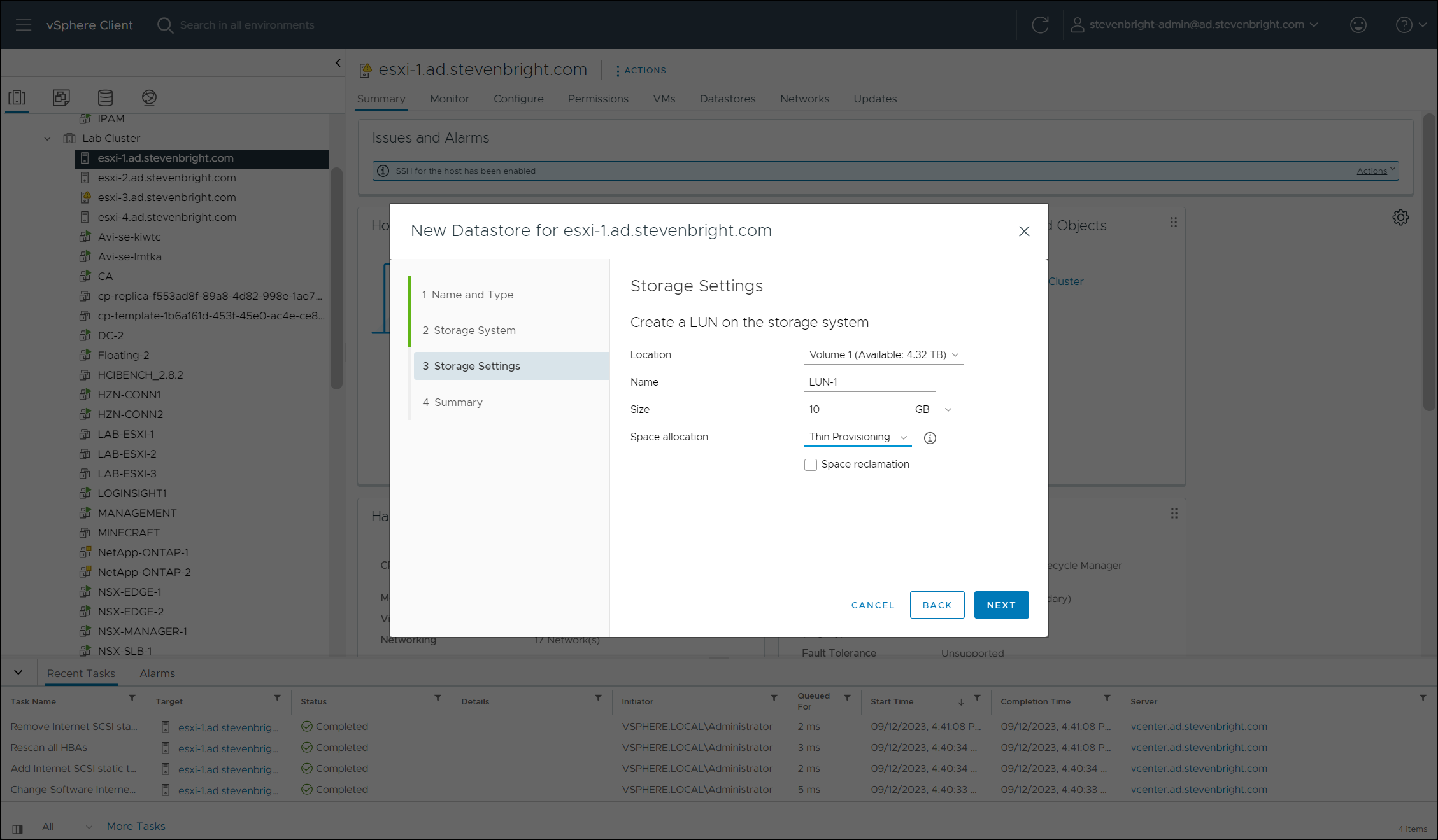 VMware vSphere Client - Synology Storage Console Optimize - New Datastore Wizard - Step 3 - iSCSI