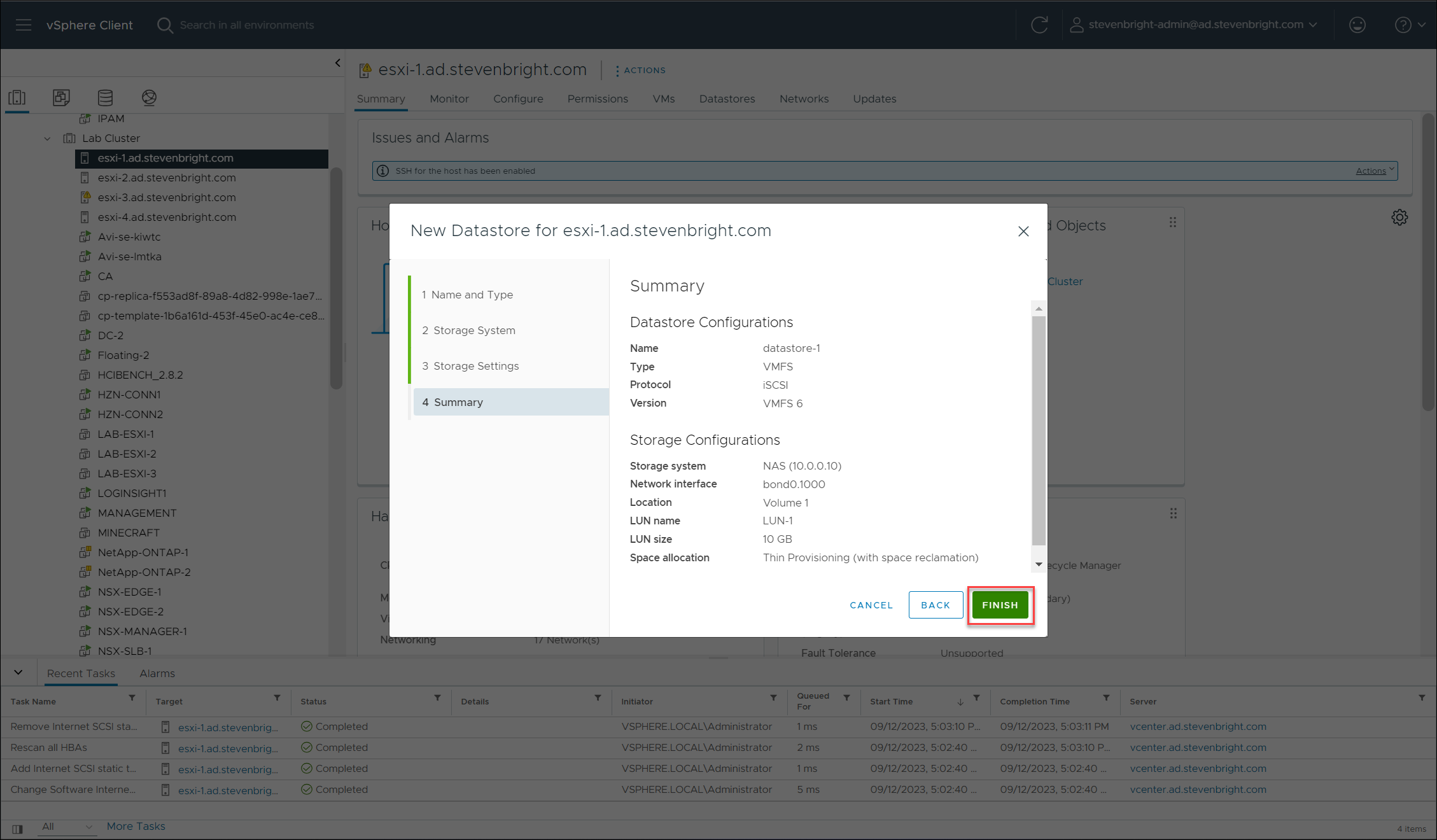 VMware vSphere Client - Synology Storage Console Optimize - New Datastore Wizard - Step 4